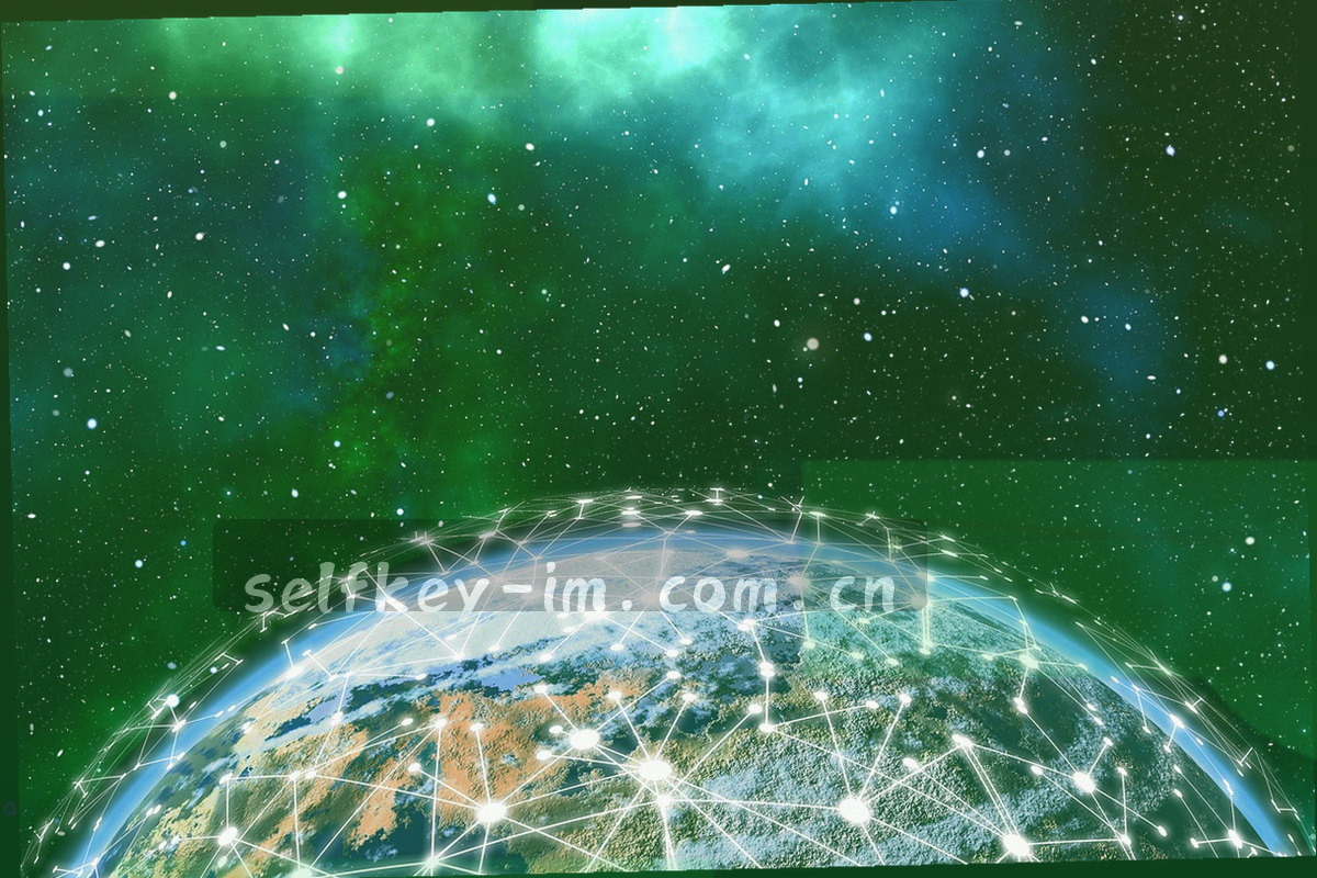 一条清晰分隔线两侧的抽象数据图形，左侧为本机密钥符号，右侧为相互连接的站点节点光点